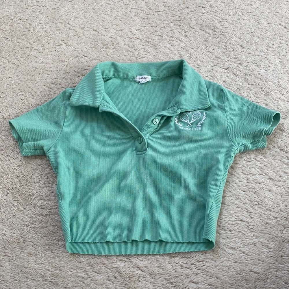 garage ribbed crop top baby tee with collar